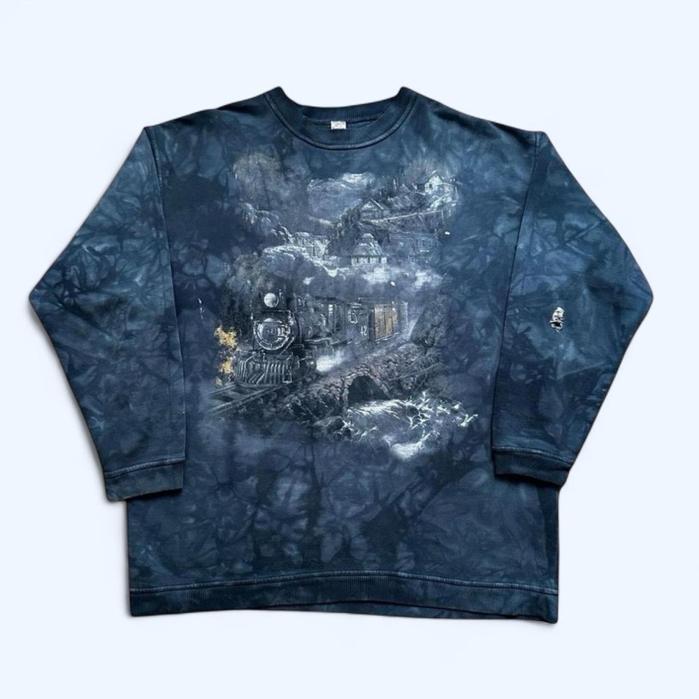 Vintage Navy Black Tie-Dye Train Graphic Sweatshirt XXL